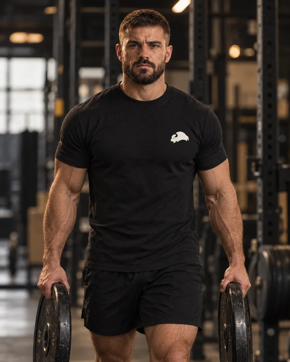 Kill Nothing Club - Slim Tee, black, worn by an athlete in the gym (AI-generated image)