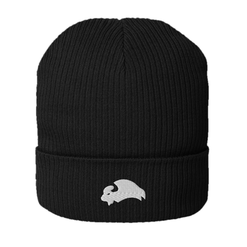 Embroidered Bison - Beanie, black, front view