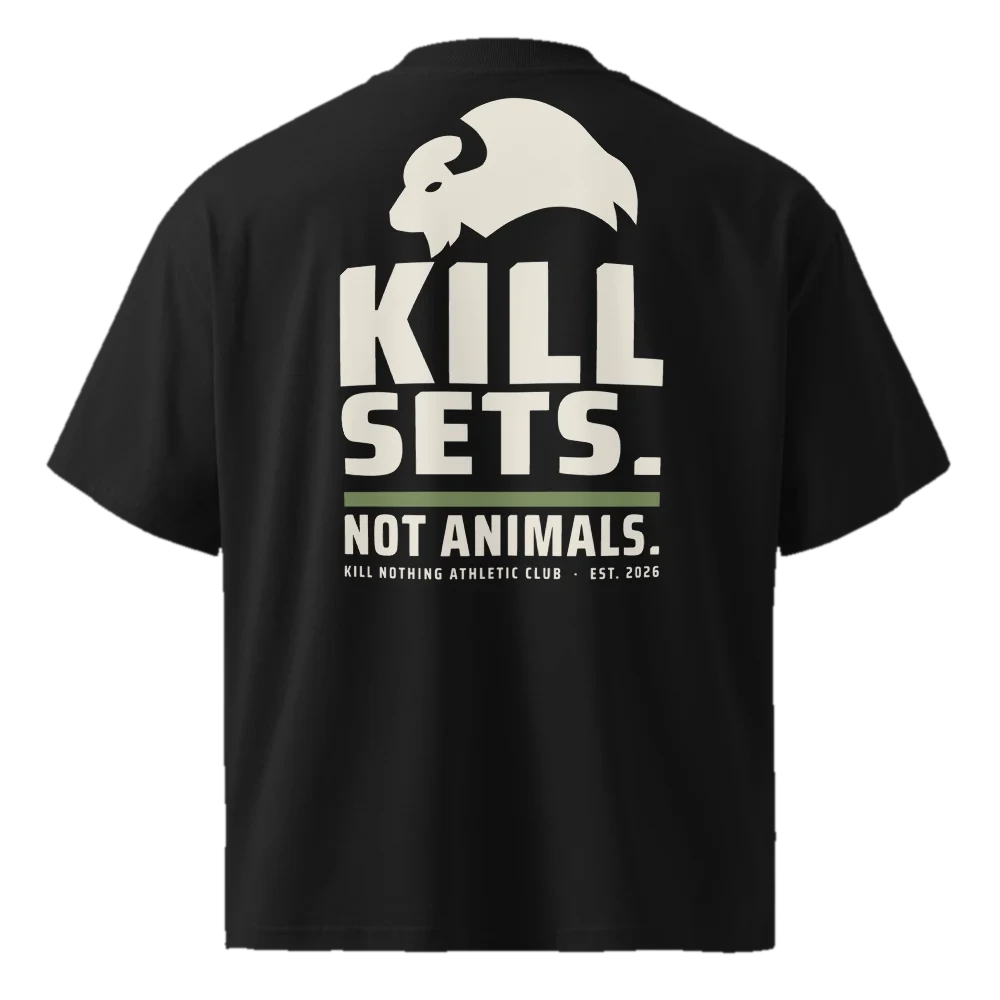 Kill Sets. Not Animals. - Oversized Tee, black, back view