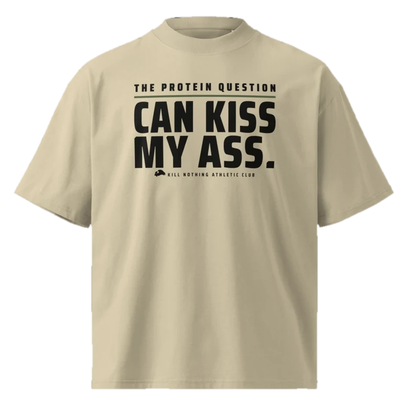 The Protein Question - Oversized Tee, stone, front view