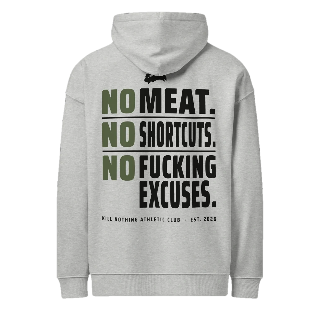No Meat. No Shortcuts. - Hoodie, heather grey, back view