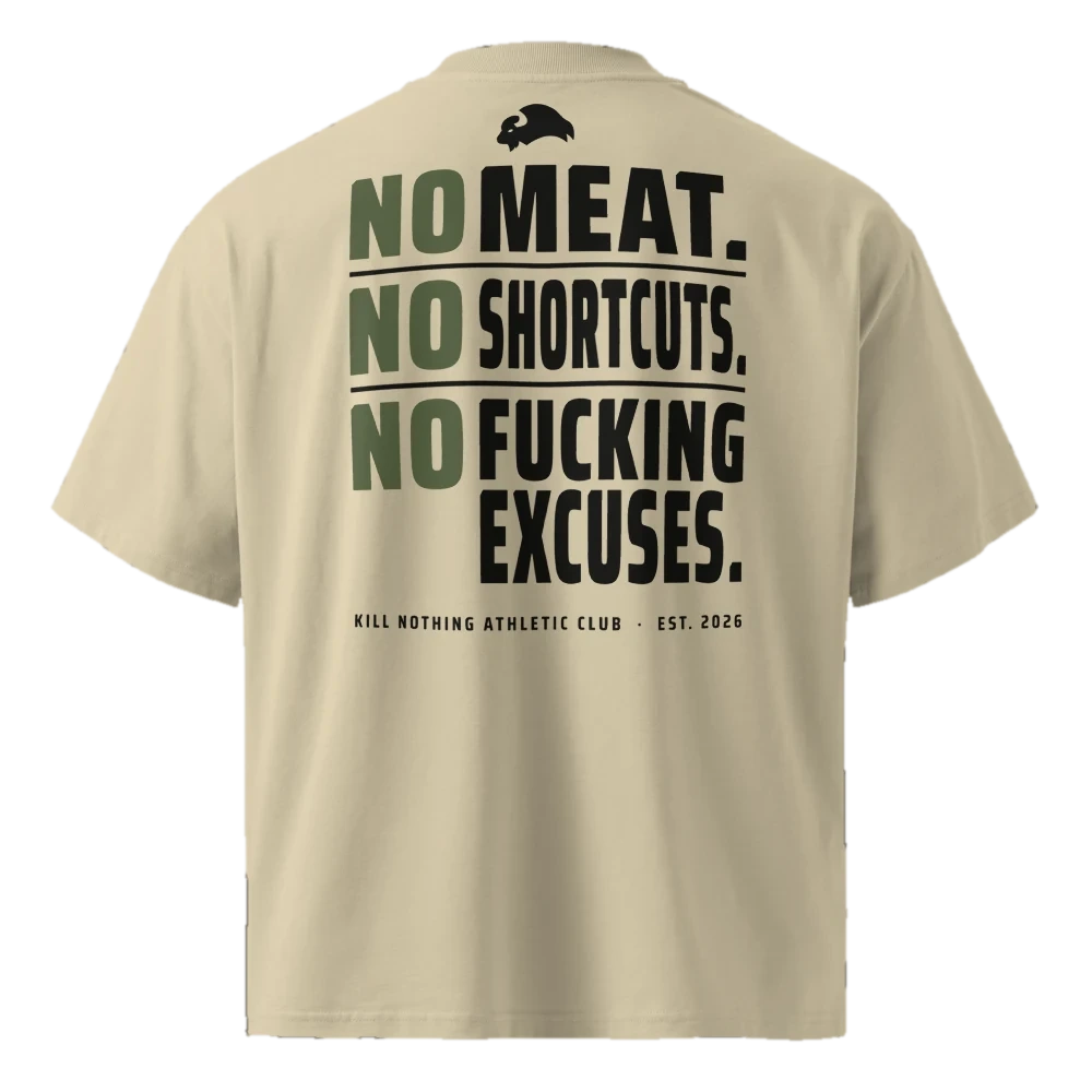 No Meat. No Shortcuts. - Oversized Tee, stone, back view
